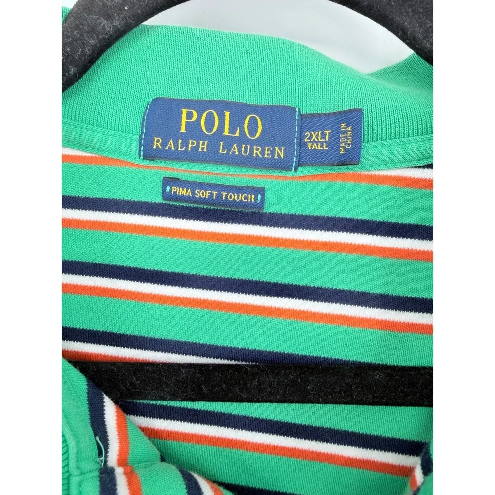 Polo Ralph Lauren Mens 2XLT Tall Multi Pony‎ Green Striped Soft Polo Shirt Golf
